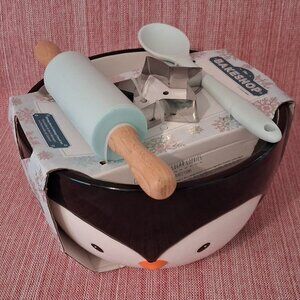 The BAKESHOP PENGUIN Mixing Bowl Spoon Rolling Pin Star Shaped Cookie Cutter
